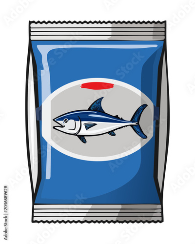 Preserved tuna fish flakes savory plastic bag packet wrapper with elegant dark border lines design seafood ocean protein packet wrapper marine - Vector Illustration