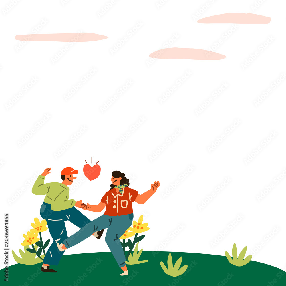 Fototapeta premium Cartoon couple png transparent background, Valentine's doodle border