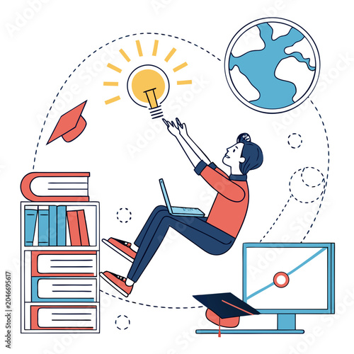 Seeking knowledge. Vector creative illustration for web banner, social media, business presentation, marketing material. Distance education, online learning.