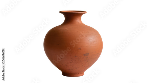 Fotografie Isolated traditional handcrafted earthenware vessel made from natural reddish-br