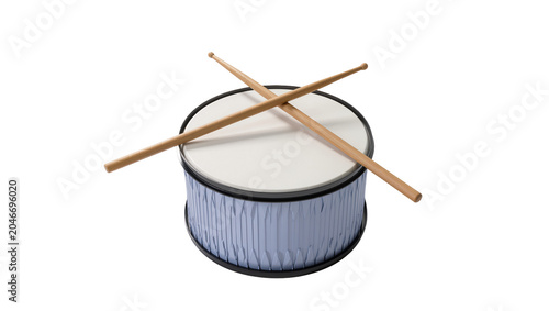 Tableau sur toile Isolated musical percussion instrument snare drum with crossed wooden drumsticks on drumhead