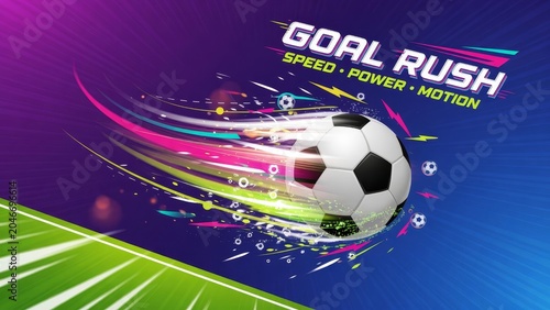 Dynamic soccer ball with motion trails on vivid gradient background