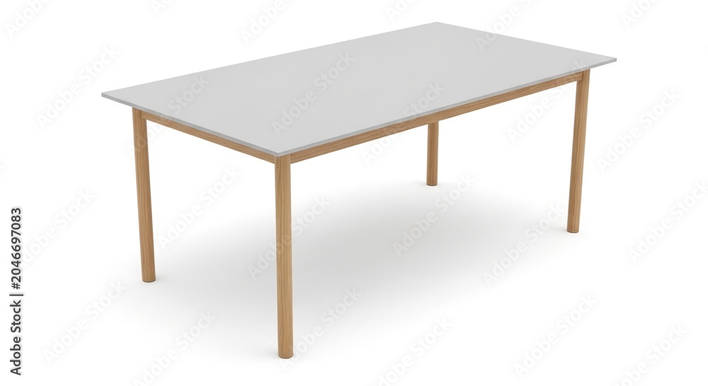 Fototapeta premium Minimalist Wooden Table with White Surface Isolated on White Background.