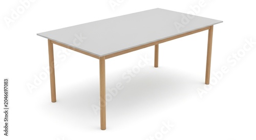 Minimalist Wooden Table with White Surface Isolated on White Background.