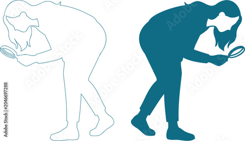 Schilderij op canvas Human silhouettes bending over looking with magnifying glass.