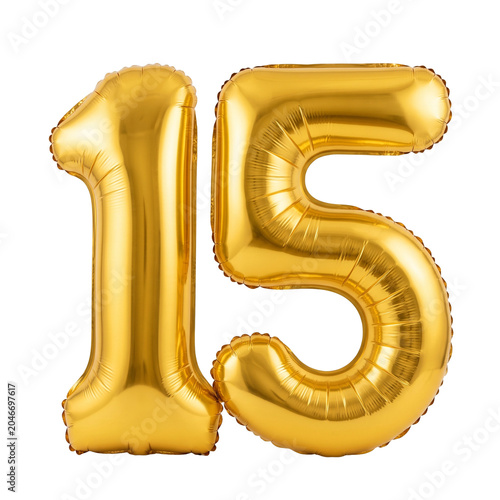 Gold foil number 15 balloons transparent background