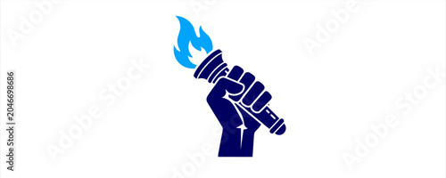 Freedom Torch icon. Flat Icon Design Style Raised Fist Holding Flame Torch Symbol Revolution, protest movement, activism concept, leadership, empowerment
