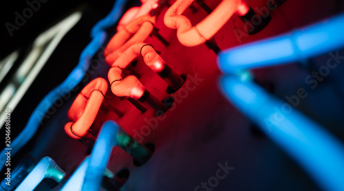 Cuadro en lienzo Glowing Neon Tubes, Illuminated Street Board Elements Old Fashioned Style