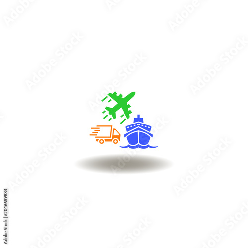 Vector illustration of truck with airplane and container ship. Symbol of 3PL is 3rd Party Logistics.