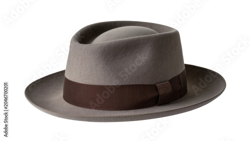 Tableau sur toile Isolated stylish light brown felt fedora hat with a contrasting dark brown ribbo