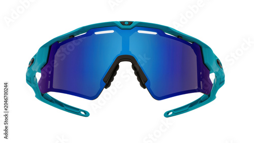 Isolated vibrant turquoise sports sunglasses with striking blue mirrored lenses for an active lifestyle