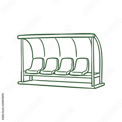 Soccer Team Bench Hand Drawn Stadium Illustration