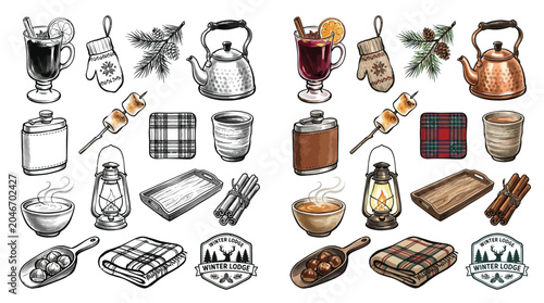 Foto Cozy Winter Elements Collection: Hot Drinks, Warmth, and Seasonal Comforts