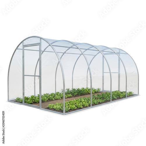 Small Hoop Greenhouse with Fresh Growing Vegetables Inside