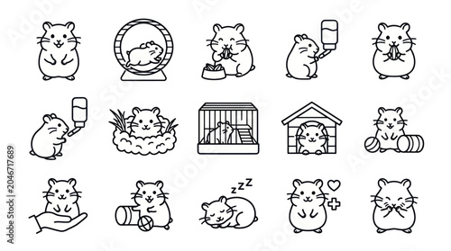 Canvastavla Comprehensive hamster care, cage, and lifestyle icon collection.