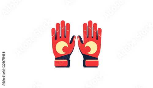 A pair of bright red goalkeeper gloves with a crescent moon emblem