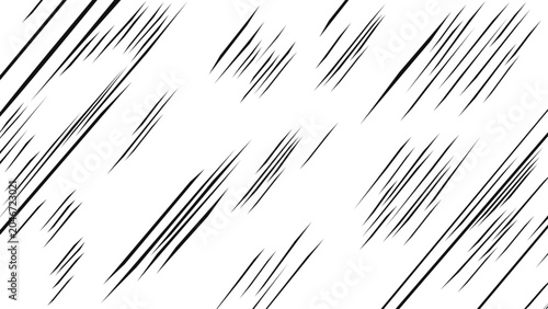 Abstract manga speed lines background with dynamic diagonal motion effect. Black sharp streaks and anime action lines isolated on light background.