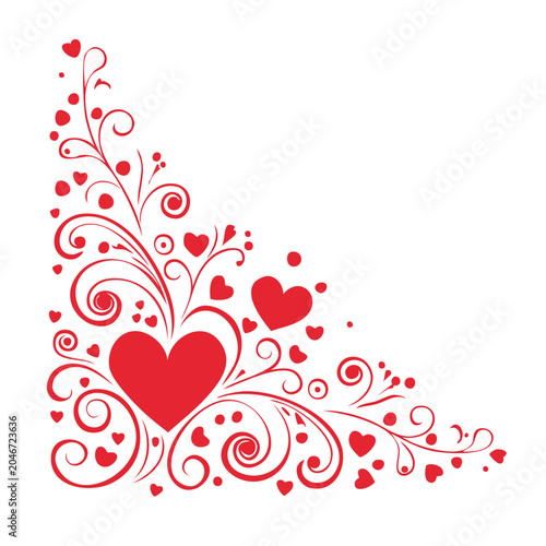 Red Heart Swirl Ornament Corner Design