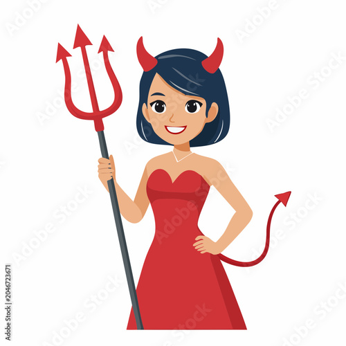 Woman in Devil Costume Holding a Trident