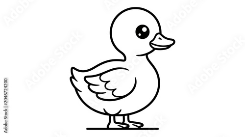 Foto A simple line drawing of a duck standing on a line against a white background with a minimalist style