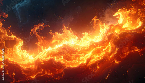 Fiery nebula with glowing embers and cosmic dust, explosion of light and energy, dark starry background
