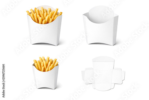 Fries in White Paper Containers, Open and Closed