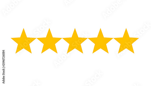 Five gold stars rating, customer feedback, service quality, achievement, success