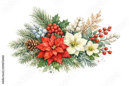 Vibrant Christmas Decoration Bouquet Illustration