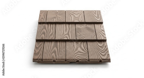 Synthetic cedar shake roofing shingle isolated on white background.