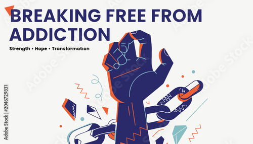 Canvastavla Human hand breaking metal chains in a modern graphic illustration style