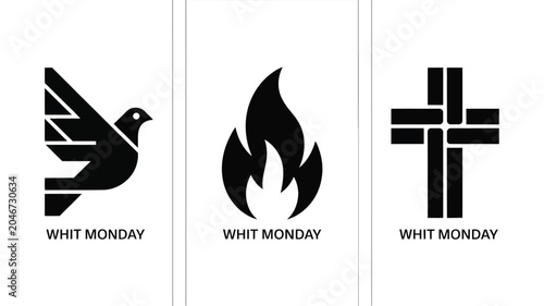 Schilderij op canvas Modern interpretation of whit monday icons dove cross and flame.