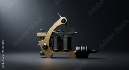 Tattoo machine with gold frame.