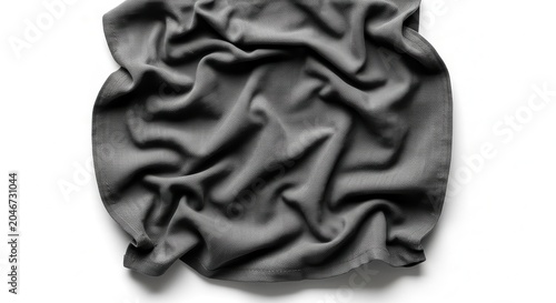 Textured Gray Fabric Draped and Folded on White Background.