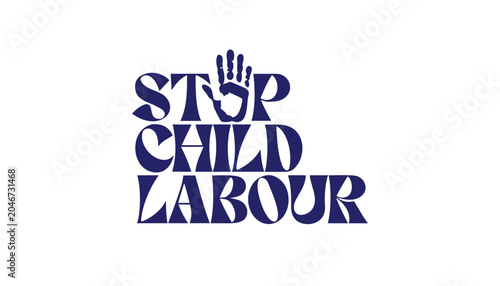 Photos Dark blue stop child labour text with a hand icon