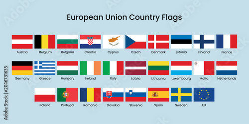 Fotografie European Union flags display element vector set