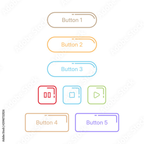 Aesthetic Pastel UI Button Collection with Media Control Elements.
