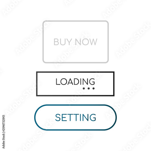 Modern Buy Now, Loading and Settings Button Outline Vector Set