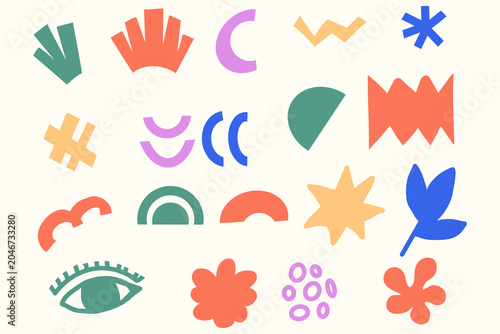 set of colorful hand drawn symbols
