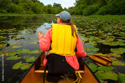 Obraz na plátně Canoeing on Goose Lake, Willamette Mission State Park, Oregon