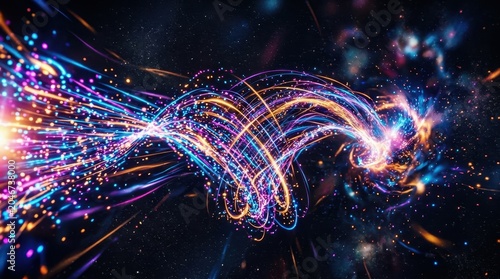 Vibrant Abstract Energy Trails Swirling Through Cosmic Nebula
