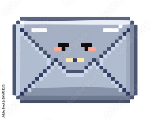 Canvastavla Pixel art mail envelope message item with grumpy emotionless face for retro comp