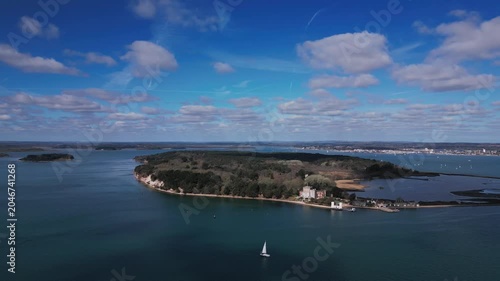 Drone view of Brownsea Island from view of Sandbanks