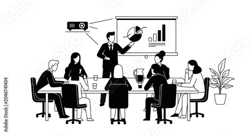 Business Meeting Presentation Line Art Illustration