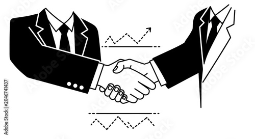 Business Handshake Vector Illustration with Growth Charts