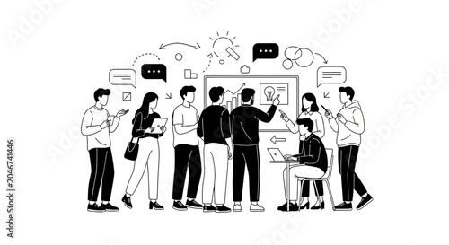 Business Team Brainstorming and Collaboration Vector Illustration