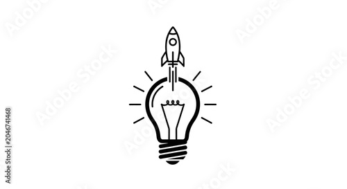 Rocket Launching from Lightbulb Line Art