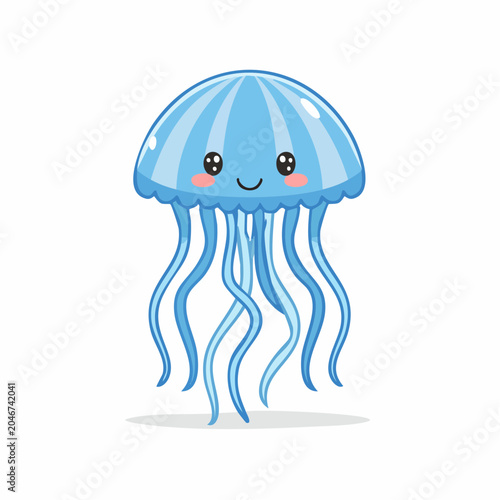 Cute blue jellyfish cartoon illustration