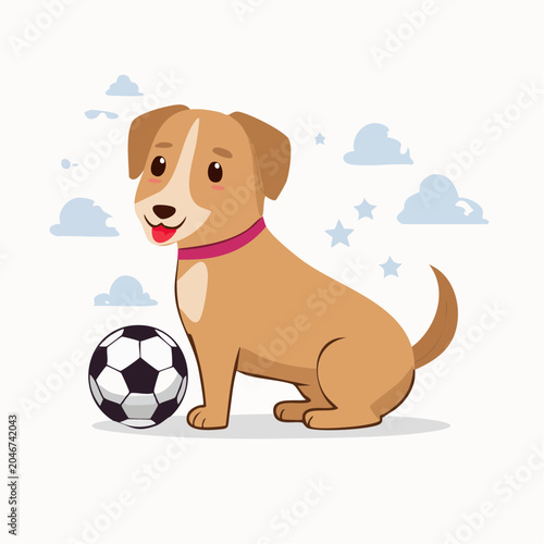 Cute cartoon dog with a soccer ball