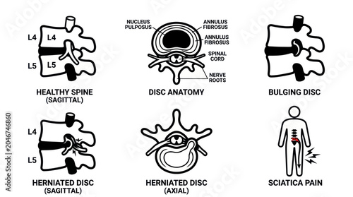 Tableau sur toile Anatomical diagrams of spinal discs and nerve pain.