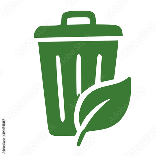 Green recycling bin with fresh leaf symbolizing eco-friendly waste management.
